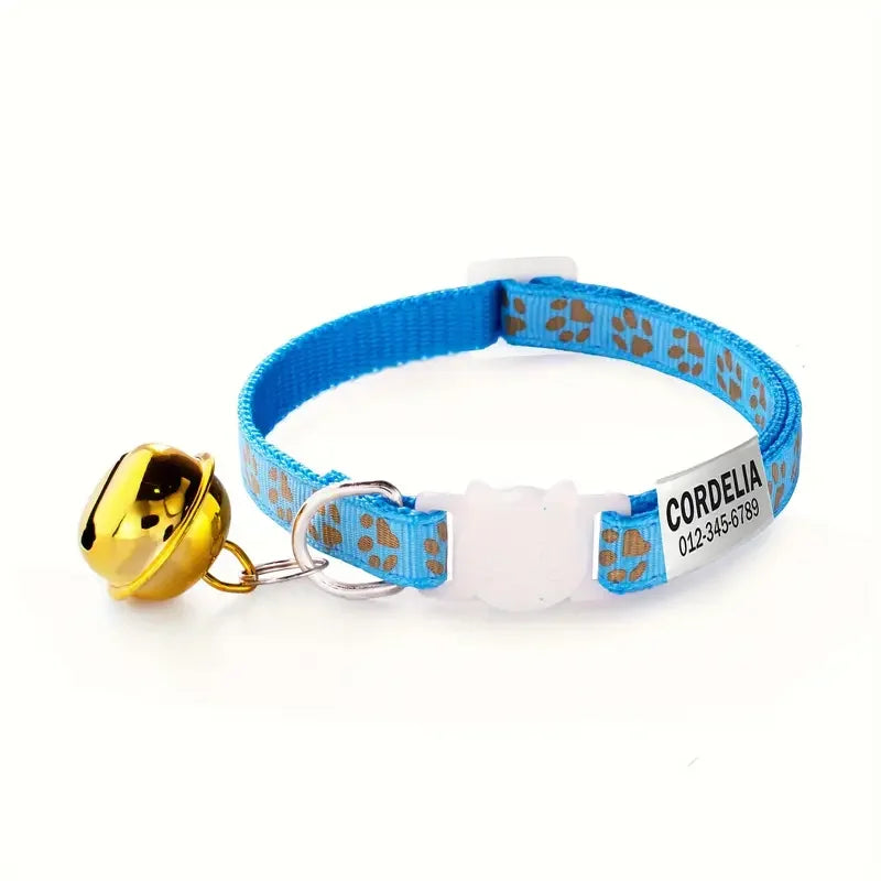 Custom Engraved Cat Collar – Reflective with Bell & ID Tag