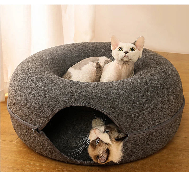 Donut Cat Bed & Tunnel – 2in1 Cozy Nest & Playhouse