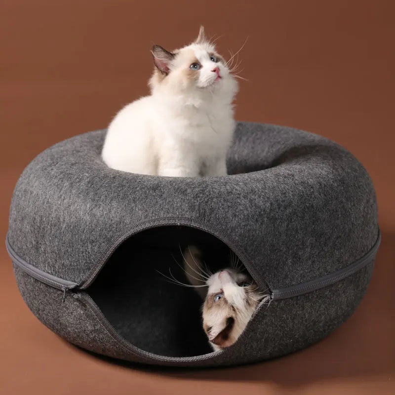 Donut Cat Bed & Tunnel – 2in1 Cozy Nest & Playhouse