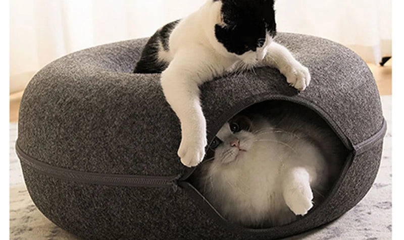 Donut Cat Bed & Tunnel – 2in1 Cozy Nest & Playhouse