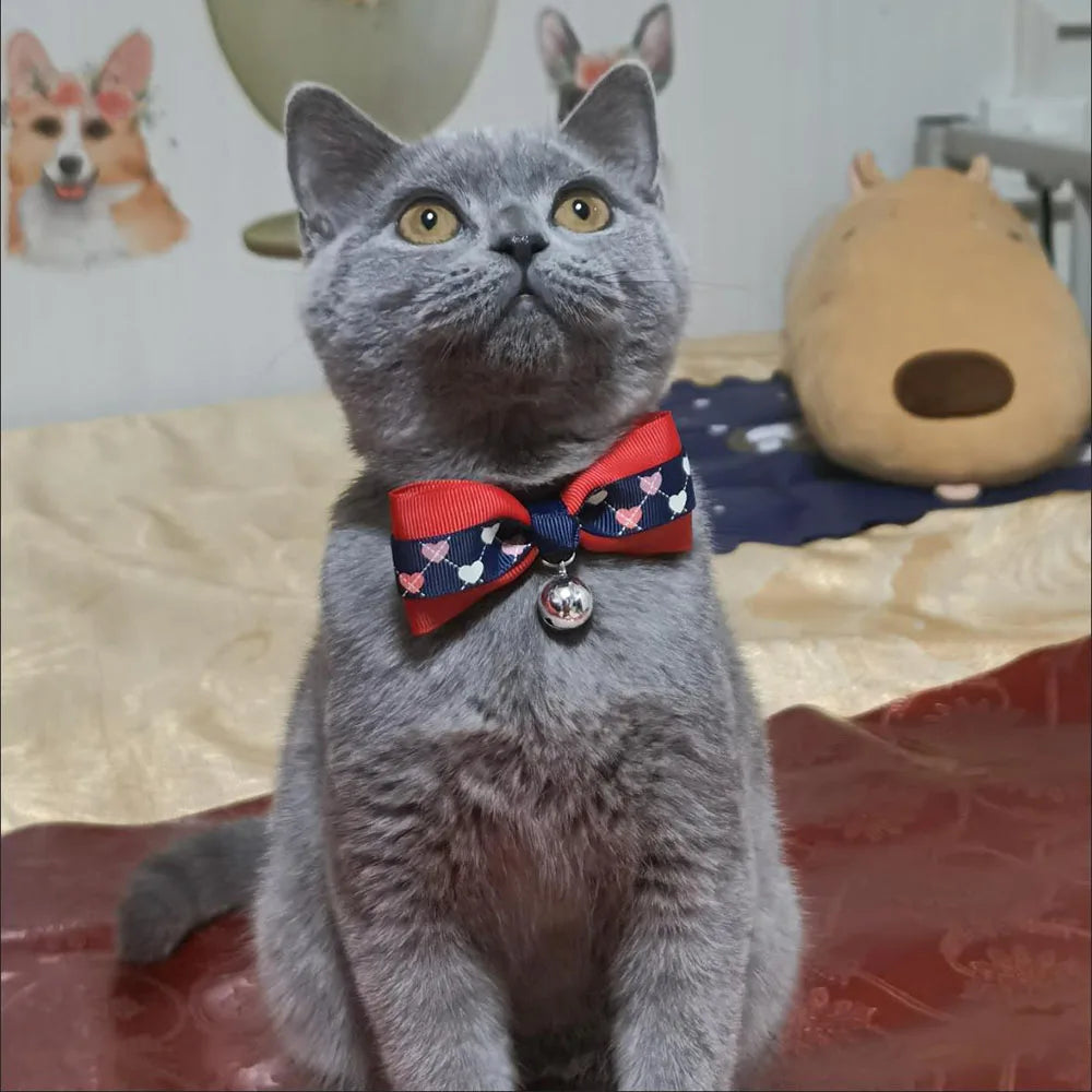 Cat Bow Tie Collar – Adjustable with Bell for Holidays & Photos