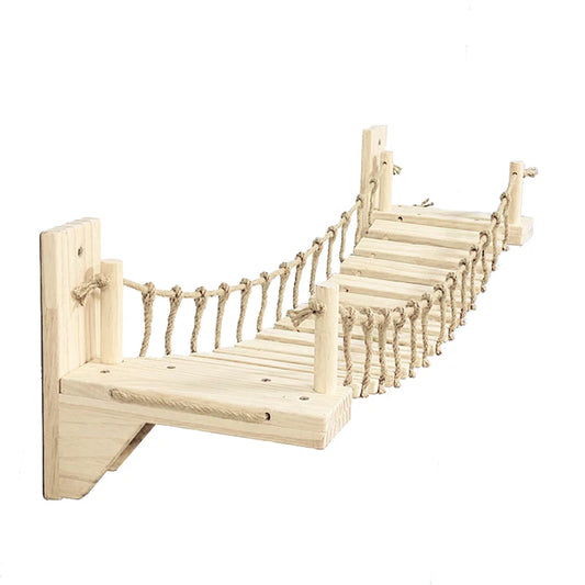 Wall Mounted Wooden Cat Bridge – 3 Sizes (Hammock & Sisal Ladder)