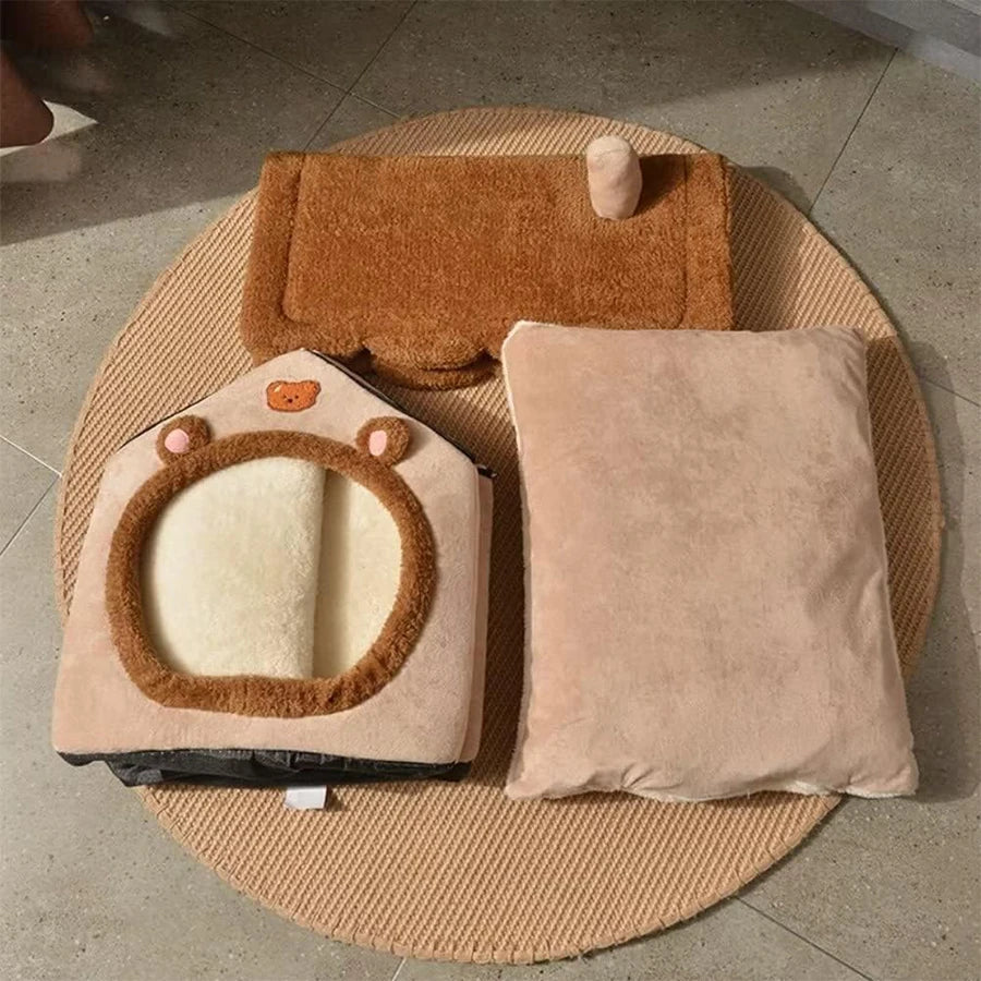 Foldable Cat House Bed – Soft Washable Indoor Cave
