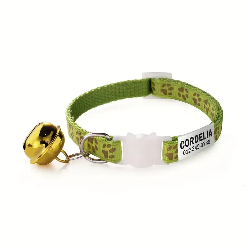 Custom Engraved Cat Collar – Reflective with Bell & ID Tag